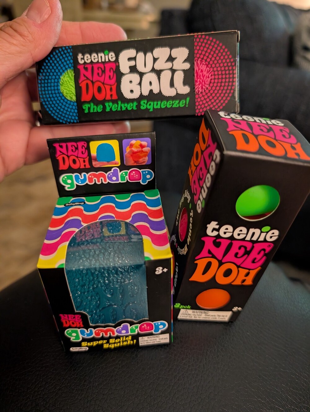 3 Viral Nee dohs- Blue Gumdrop, 3Mini Fuzzballs And 3 TeenieNee Doh